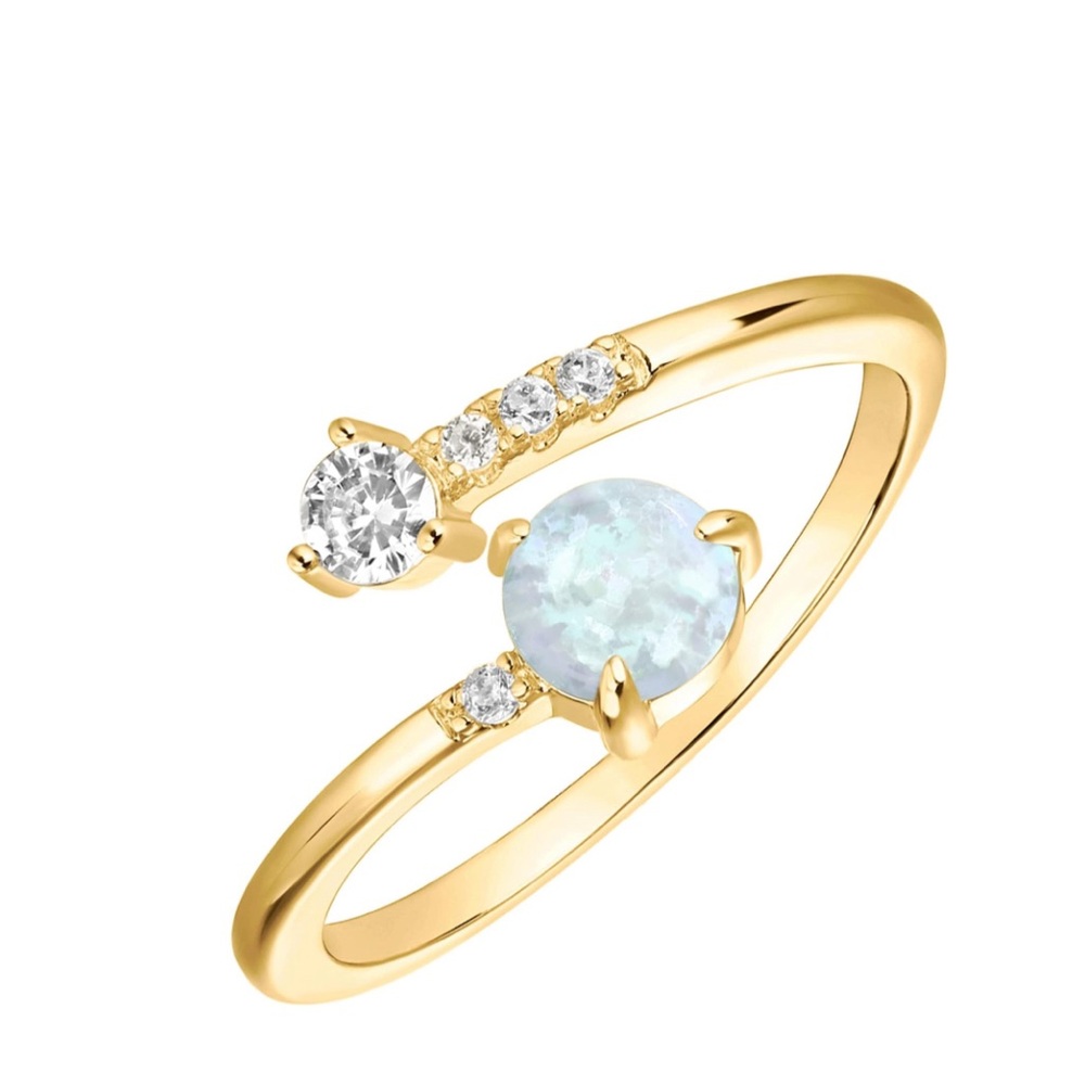 14K Gold Plated White Opal Wrap Ring Swarovski Crystal Adjustable One Size